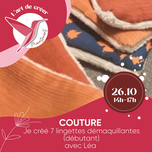 Événement Atelier couture - création lingettes démaquillantes - Par Léa Mazières